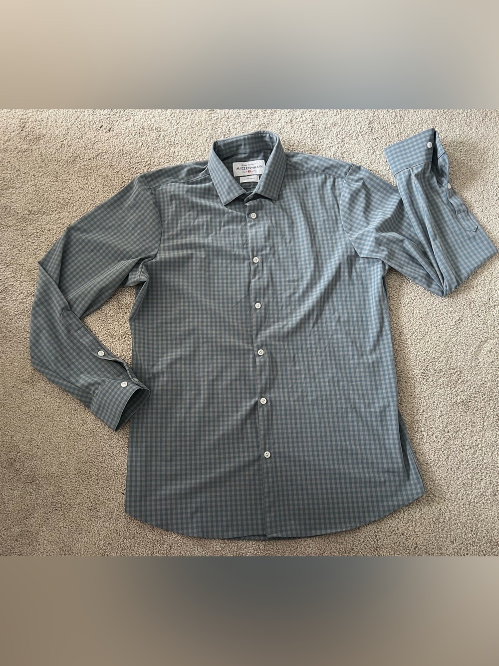Mizzen+Main Men's Sz. XL Trim Fit Blue Gray Check Long Sleeve Button-Up Shirt